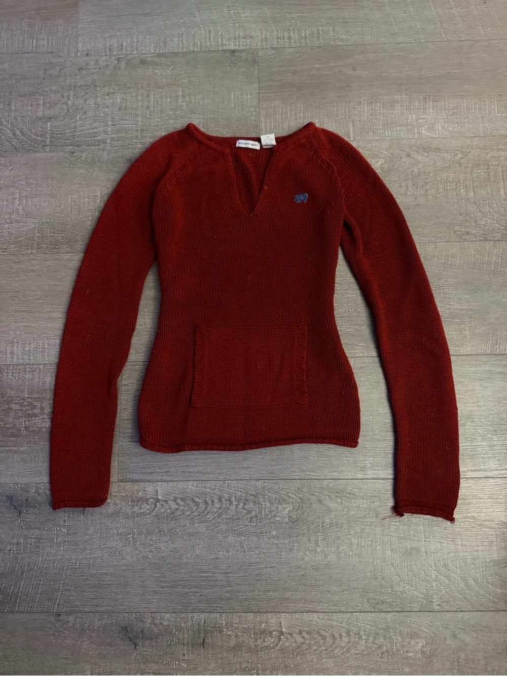 Energie y2k Women's vintage Red Knit Scoop-Neck Sweater with Front Pocket